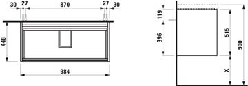 LAUFEN LANI skříňka pod dvojumyvadlo 98,4x44,8x51,5 cm, 2 zásuvky, s organizérem, divoký dub H4035621122671 Technický nákres