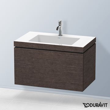 DURAVIT L-CUBE skříňka s umyvadlem 80x48x50 cm, 1 zásuvka, Push-open, dub tmavý kartáčovaný LC6917O7272 Obrázek - fotka