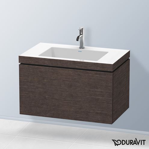 DURAVIT L-CUBE skříňka s umyvadlem 80x48x50 cm, 1 zásuvka, Push-open, dub tmavý kartáčovaný LC6917O7272 Obrázek - fotka