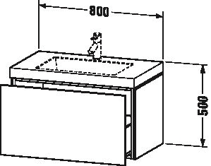 DURAVIT L-CUBE skříňka s umyvadlem 80x48x50 cm, 1 zásuvka, Push-open, dub tmavý kartáčovaný LC6917O7272 Technický nákres