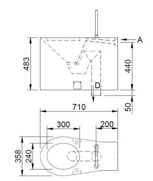 AZP BRNO bezbariérové stacionární WC, spodní odpad, nerez BSNZ 02 INV Technický nákres