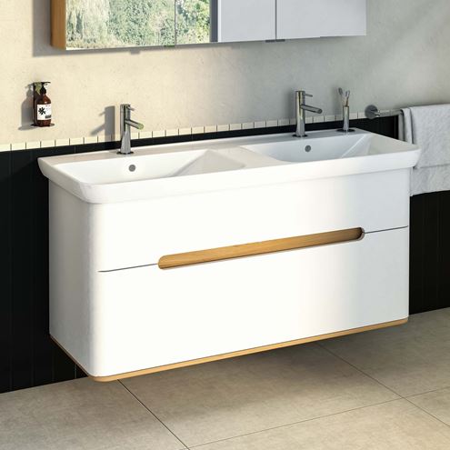 VITRA SENTO skříňka s dvojumyvadlem 130x48x68,5 cm, 2 zásuvky, s osvětlením, white mat 61187 Obrázek - fotka
