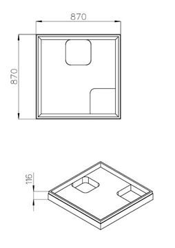 CAYONOPLAN vaničkový nosič 870x870 mm, polystyren SD 21634 SF Technický nákres