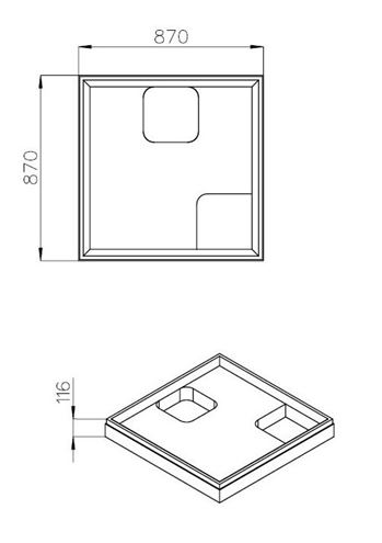 CAYONOPLAN vaničkový nosič 870x870 mm, polystyren SD 21634 SF Technický nákres