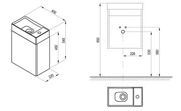 RAVAK VEDA 400 skříňka pod umývátko 40x22x45 cm, 1 dvířka, Push-open, lesklá bílá X000001386 Technický nákres