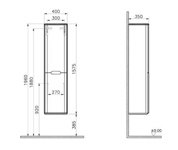 VITRA SENTO vysoká skříňka 40x35x157,5 cm, 2 dvířka, panty vpravo, antracite mat 60850 Technický nákres