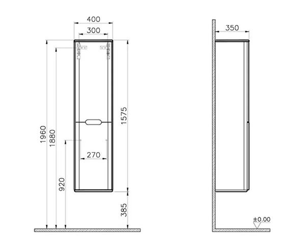 VITRA SENTO vysoká skříňka 40x35x157,5 cm, 2 dvířka, panty vpravo, antracite mat 60850 Technický nákres