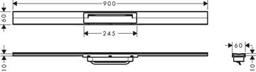 HANSGROHE 900 RAINDRAIN FLEX vrchní sada sprchového žlabu, zkracovatelný, pro instalaci volně na plochu, matná bílá 56045700 Technický nákres