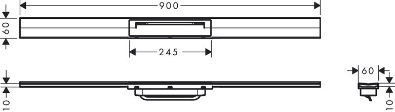 HANSGROHE 900 RAINDRAIN FLEX vrchní sada sprchového žlabu, zkracovatelný, pro instalaci volně na plochu, matná bílá 56045700 Technický nákres