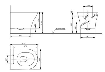 TOTO MH závěsné WC, Rimless splachování CW162Y Technický nákres