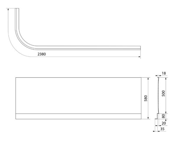 POLYSAN VIVA R čelní panel k vaně 175x58 cm, pravý 78319 Technický nákres