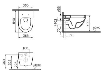 VITRA SENTO závěsné WC 4448B003-0075 Technický nákres