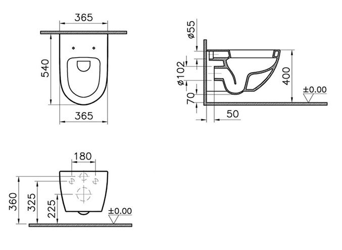 VITRA SENTO závěsné WC 4448B003-0075 Technický nákres