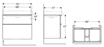 GEBERIT SMYLE SQUARE skříňka pod umyvadlo 73,4x47x61,7 cm, 2 zásuvky, lesklá bílá 500.353.00.1 Technický nákres