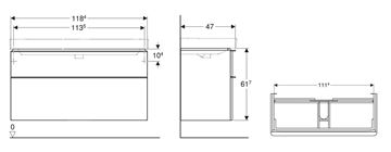 GEBERIT SMYLE SQUARE skříňka pod umyvadlo 118,4x47x61,7 cm, 2 zásuvky, lesklá pískově šedá 500.355.JL.1 Technický nákres