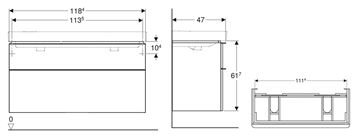 GEBERIT SMYLE SQUARE skříňka pod dvojumyvadlo 118,4x47x61,7 cm, 2 zásuvky, lesklá pískově šedá 500.356.JL.1 Technický nákres