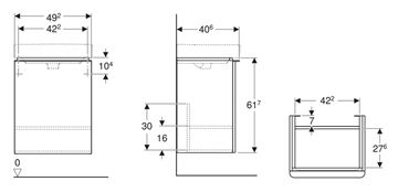 GEBERIT SMYLE SQUARE skříňka pod umývátko 49,2x40,6x61,7 cm, 1 dvířka, panty vlevo, lesklá pískově šedá 500.364.JL.1 Technický nákres
