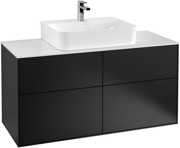 VILLEROY & BOCH FINION skříňka pod umyvadlo 120x50,1x60,3 cm, 4 zásuvky, Push-open, Black Matt Lacquer/bílá skleněná deska F13100PD Obrázek - Hlavní obrázek