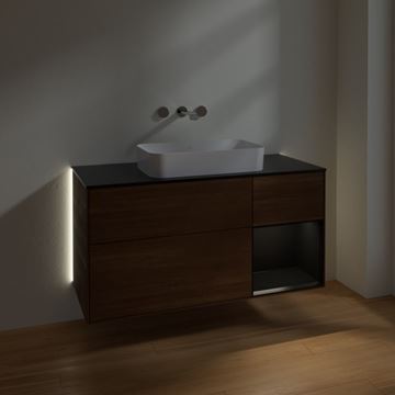 VILLEROY & BOCH FINION skříňka pod umyvadlo 120x50,1x60,3 cm, 3 zásuvky, 1 police, Push-open, s osvětlením, Walnut Veneer/Black Matt Lacquer G712PDGN Obrázek - fotka