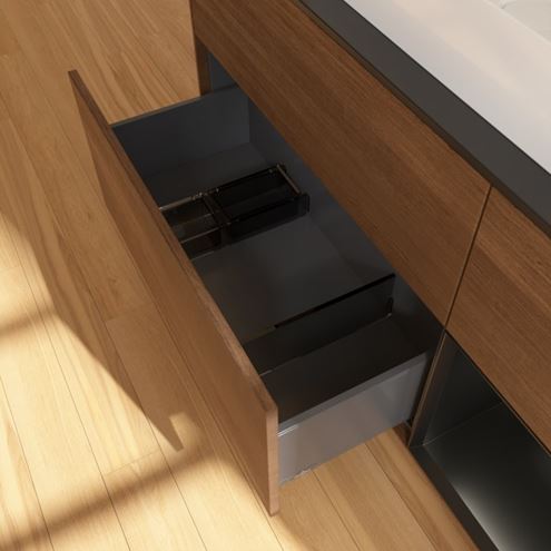 VILLEROY & BOCH FINION skříňka pod umyvadlo 120x50,1x60,3 cm, 3 zásuvky, 1 police, Push-open, s osvětlením, Walnut Veneer/Black Matt Lacquer G712PDGN Obrázek - fotka