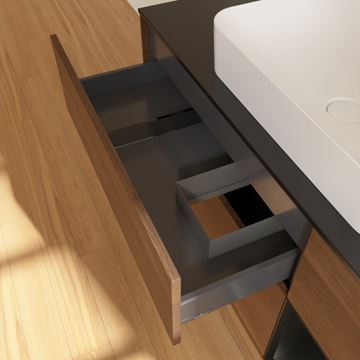 VILLEROY & BOCH FINION skříňka pod umyvadlo 120x50,1x60,3 cm, 3 zásuvky, 1 police, Push-open, s osvětlením, Walnut Veneer/Black Matt Lacquer G712PDGN Obrázek - fotka
