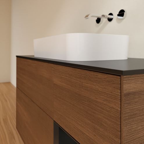 VILLEROY & BOCH FINION skříňka pod umyvadlo 120x50,1x60,3 cm, 3 zásuvky, 1 police, Push-open, s osvětlením, Walnut Veneer/Black Matt Lacquer G712PDGN Obrázek - fotka