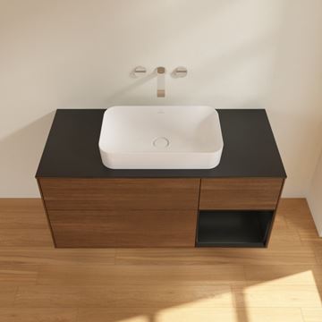 VILLEROY & BOCH FINION skříňka pod umyvadlo 120x50,1x60,3 cm, 3 zásuvky, 1 police, Push-open, s osvětlením, Walnut Veneer/Black Matt Lacquer G712PDGN Obrázek - fotka