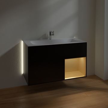 VILLEROY & BOCH FINION skříňka pod umyvadlo 99,6x49,8x59,1 cm, 3 zásuvky, 1 police, Push-open, s osvětlením, Black Matt Lacquer/Gold Matt G030HFPD Obrázek - fotka