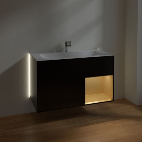 VILLEROY & BOCH FINION skříňka pod umyvadlo 99,6x49,8x59,1 cm, 3 zásuvky, 1 police, Push-open, s osvětlením, Black Matt Lacquer/Gold Matt G030HFPD Obrázek - fotka