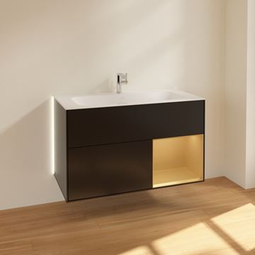 VILLEROY & BOCH FINION skříňka pod umyvadlo 99,6x49,8x59,1 cm, 3 zásuvky, 1 police, Push-open, s osvětlením, Black Matt Lacquer/Gold Matt G030HFPD Obrázek - fotka