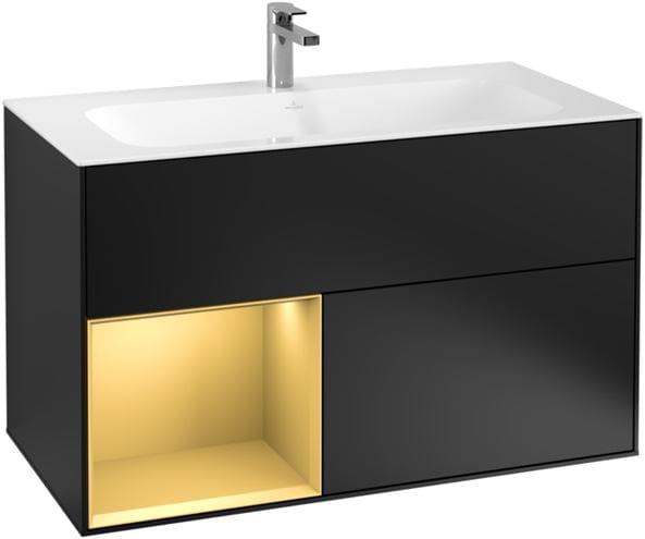 VILLEROY & BOCH FINION skříňka pod umyvadlo 99,6x49,8x59,1 cm, 3 zásuvky, 1 police, Push-open, s osvětlením, Black Matt Lacquer/Gold Matt G030HFPD Obrázek - Hlavní obrázek