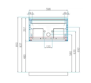 CONCEPT MODULAR skříňka pod umyvadlo 59,8x49,5x33,2 cm, 1 zásuvka, Push-open, graphite 807788 Technický nákres
