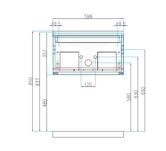 CONCEPT MODULAR skříňka pod umyvadlo 59,8x49,5x33,2 cm, 1 zásuvka, Push-open, herkules 807924 Technický nákres