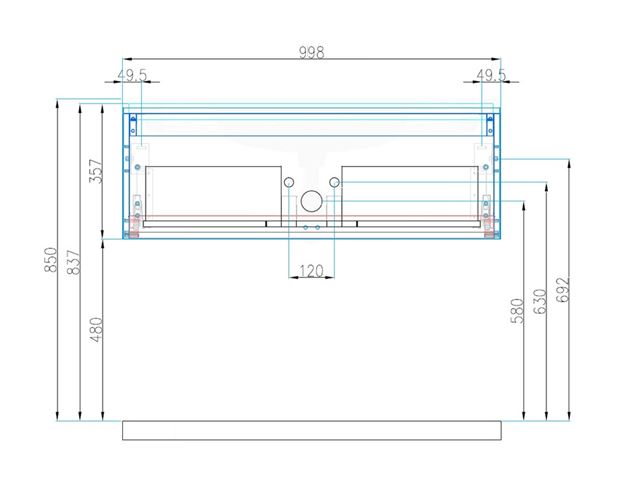 CONCEPT MODULAR skříňka pod umyvadlo 99,8x49,5x33,2 cm, 1 zásuvka, Push-open, graphite 807801 Technický nákres