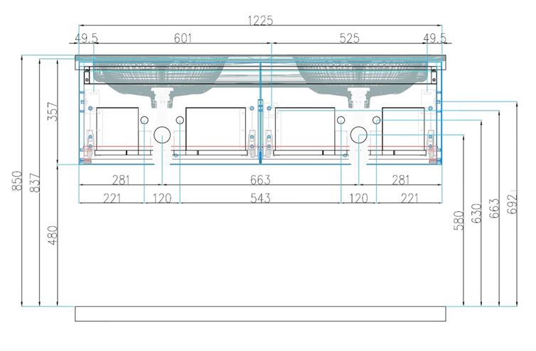 CONCEPT MODULAR skříňka pod dvojumyvadlo 122,5x49,5x33,2 cm, 2 zásuvky, Push-open, herkules 807955 Technický nákres