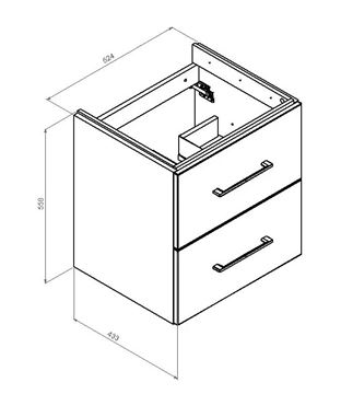 CONCEPT 100 skříňka pod umyvadlo 52,4x43,3x55,8 cm, 2 zásuvky, bílá PTA-061 Technický nákres
