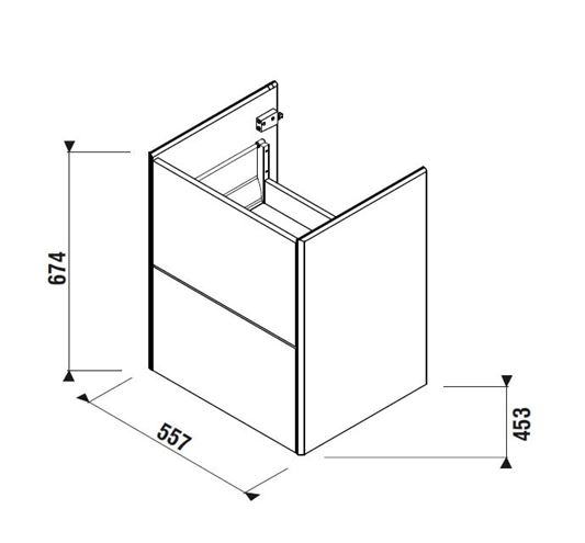 LAUFEN FIORA skříňka pod umyvadlo 55,7x45,3x67,4 cm, 2 zásuvky, Push-open, lesklá bílá H40F9924015001 Technický nákres