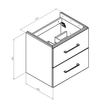 CONCEPT 100 skříňka pod umyvadlo 57,4x43,3x55,8 cm, 2 zásuvky, bílá PTA-063 Technický nákres