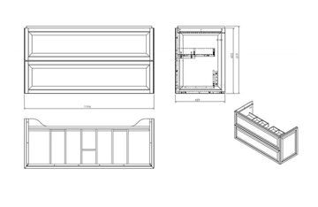 CONCEPT RETRO skříňka pod umyvadlo 119,6x45,9x60,3 cm, 2 zásuvky, matná bílá OR47-SD2S-120-2 Technický nákres