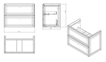 CONCEPT RETRO skříňka pod umyvadlo 79,6x45,9x60,3 cm, 2 zásuvky, matná béžová OR47-SD2S-80-10 Technický nákres