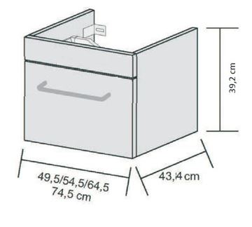 CONCEPT 200 skříňka pod umyvadlo 54,5x43,4x39,2 cm, 1 zásuvka, bříza/bílá C200.1 Technický nákres