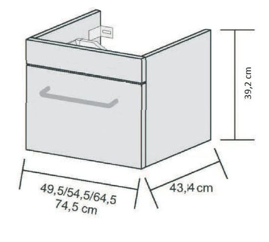 CONCEPT 200 skříňka pod umyvadlo 54,5x43,4x39,2 cm, 1 zásuvka, bříza/bílá C200.1 Technický nákres