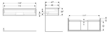 GEBERIT ICON skříňka pod umyvadlo 118,4x47,6x24,7 cm, 1 zásuvka, lesklá bílá 502.313.01.1 Technický nákres