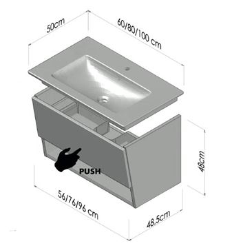 CONCEPT 400 skříňka pod umyvadlo 96x48,5x48 cm, 1 zásuvka, 1 police, Push-open, lesklá bílá C400.100.B Technický nákres