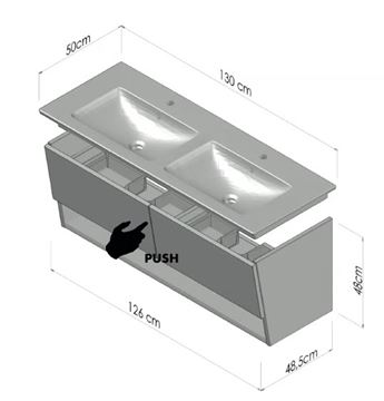 CONCEPT 400 skříňka pod dvojumyvadlo 126x48,5x48 cm, 2 zásuvky, 1 police, Push-open, dub arlington C400.130.DA Technický nákres