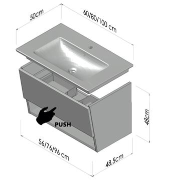 CONCEPT 400 skříňka pod umyvadlo 56x48,5x48 cm, 1 zásuvka, 1 police, Push-open, lesklá bílá C400.60.B Technický nákres