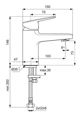 IDEAL STANDARD CERAPLAN umyvadlová stojánková baterie, chrom BD209AA Technický nákres