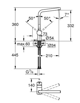 GROHE MINTA dřezová baterie, supersteel 31375DC0 Technický nákres