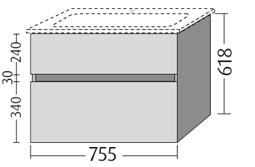 VILLEROY & BOCH VERITY LINE skříňka pod umyvadlo 75,5x48,2x61,8 cm, 2 zásuvky, Glossy Grey B66300FP Obrázek - fotka