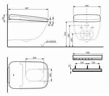 TOTO WASHLET NEOREST WX1 bidetové sedátko, SoftClose TCF95180GEU Technický nákres